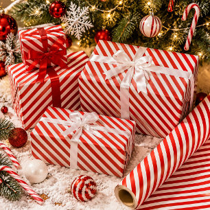 Red and White Candy Cane Stripes Wrapping Paper