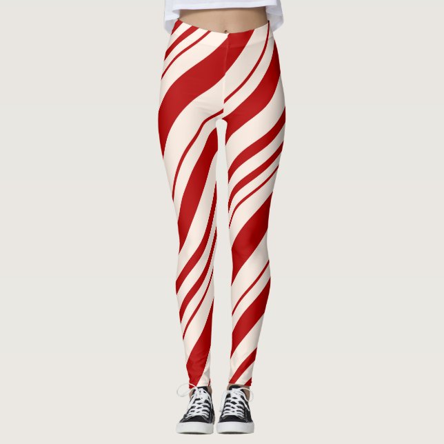 Red and White Candy Cane Stripped Leggings (Front)