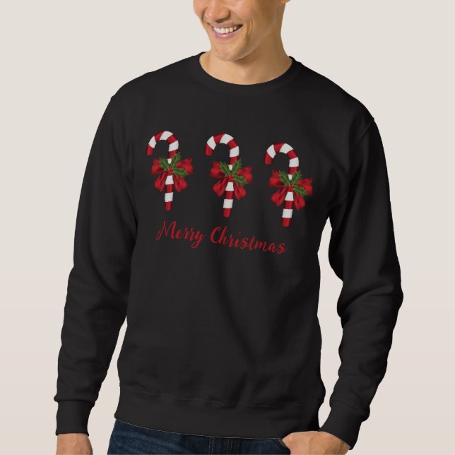 Red And White Candy Canes And Merry Christmas Text Sweatshirt (Front)