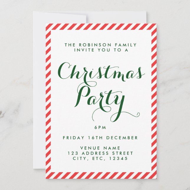 Red and White candy stripe Christmas invite (Front)