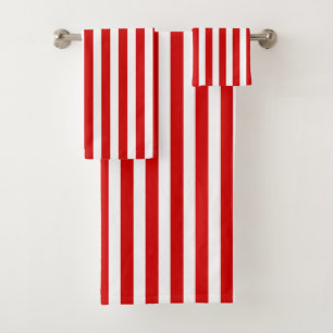 Red and white candy stripes bath towel set