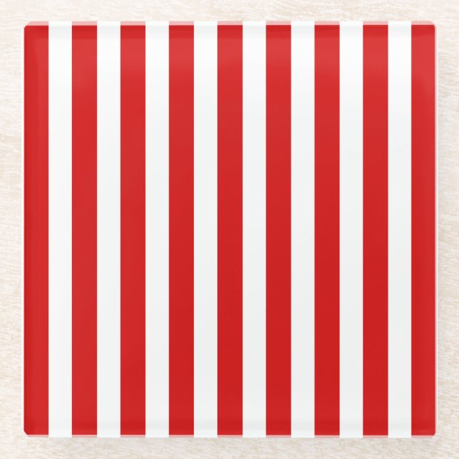 Red and white candy stripes glass coaster (Front)