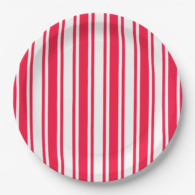 Red and white candy stripes paper plate (Front)