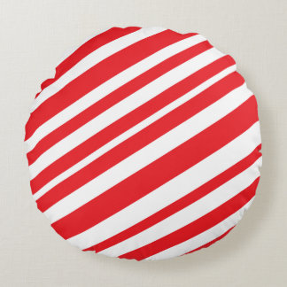 Red and White Candy Stripes Round Cushion