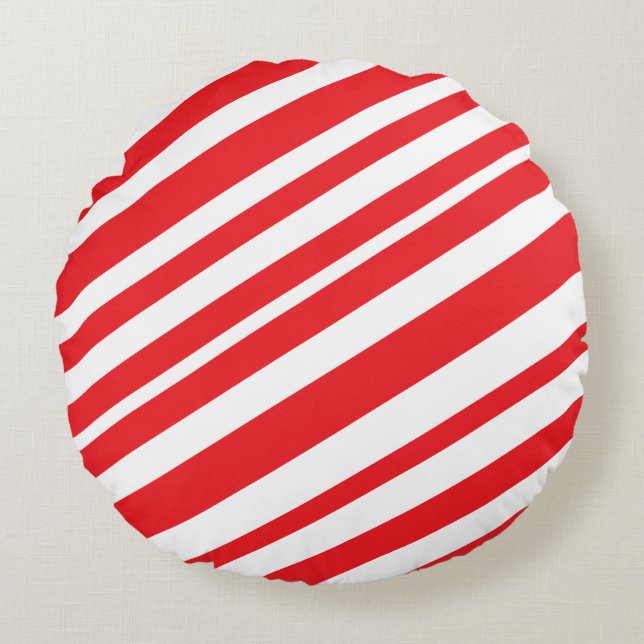 Red and White Candy Stripes Round Cushion (Front)