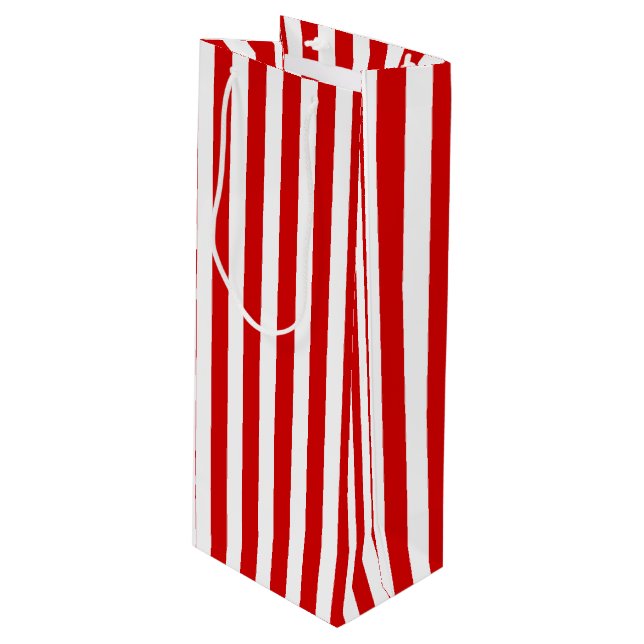 Red and white candy stripes wine gift bag (Front Angled)