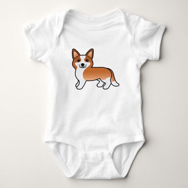 Red And White Cardigan Welsh Corgi Cartoon Dog Baby Bodysuit (Front)