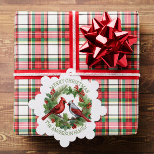 Red and White Cardinal Christmas  Tree Decoration Card