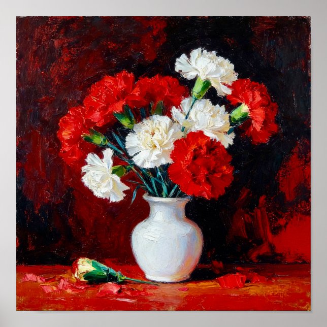 Red and White Carnations After Van Gogh Poster (Front)