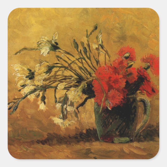 Red And White Carnations by Vincent van Gogh Square Sticker (Front)