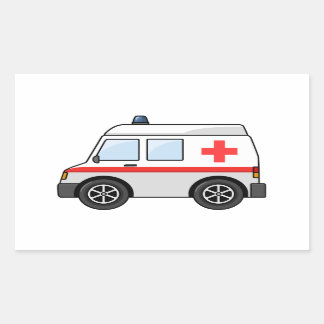 Red and White Cartoon Ambulance Rectangular Sticker