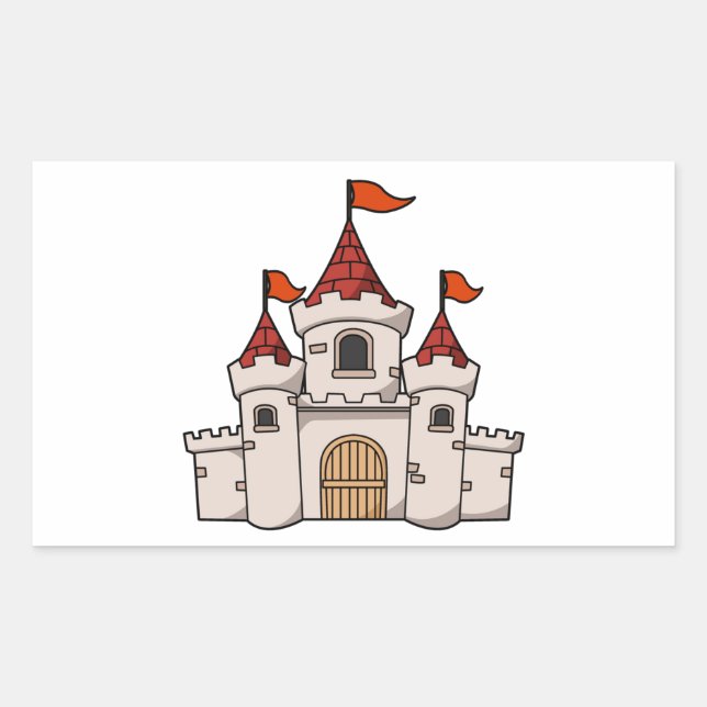 Red and White Cartoon Mediaeval Castle with Flags Rectangular Sticker (Front)