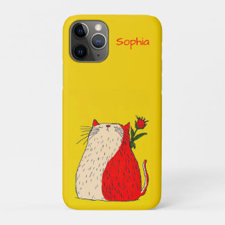 Red and White Cat with Flower Case-Mate iPhone Case