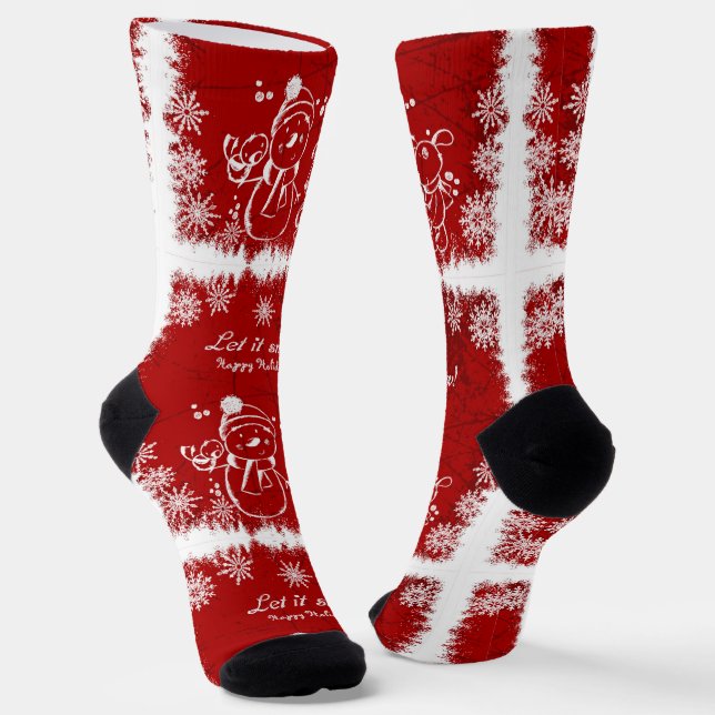 Red And White Chalk Snowman-Let It Snow Socks (Angled)