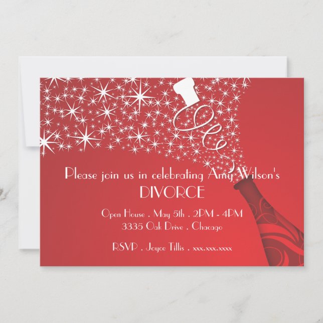 Red and White Champagne Divorce Invitation (Front)