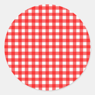 Red and White Checked Tablecloth Pattern Classic Round Sticker