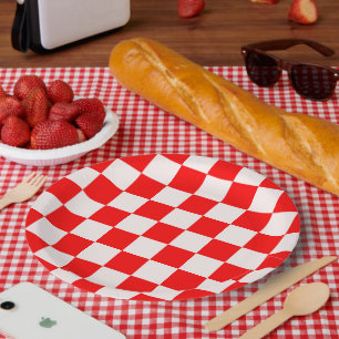 Red and White Checkered Pattern  Paper Plate