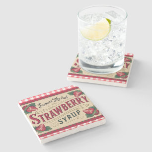 Red and White Checks Stone Coaster