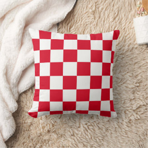 Red and White Chequerboard Pattern  Cushion