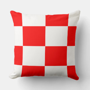red and white chequered board pattern cushion