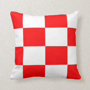 red and white chequered board  pattern cushion