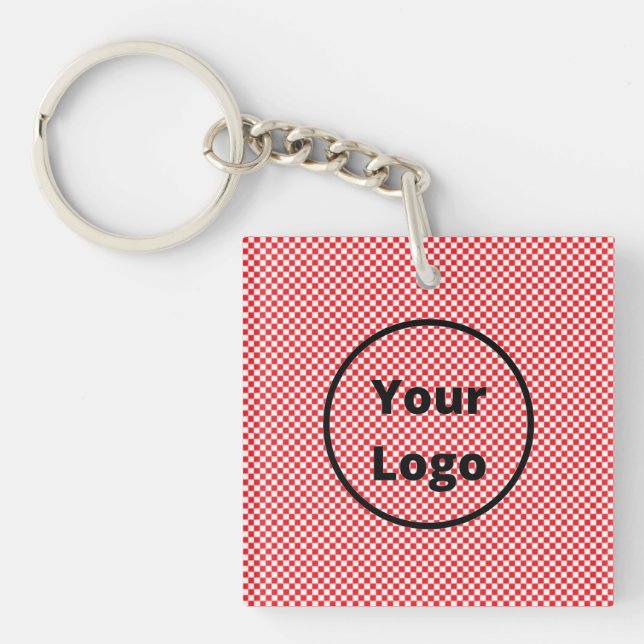 Red and white chequered board pattern key ring (Front)