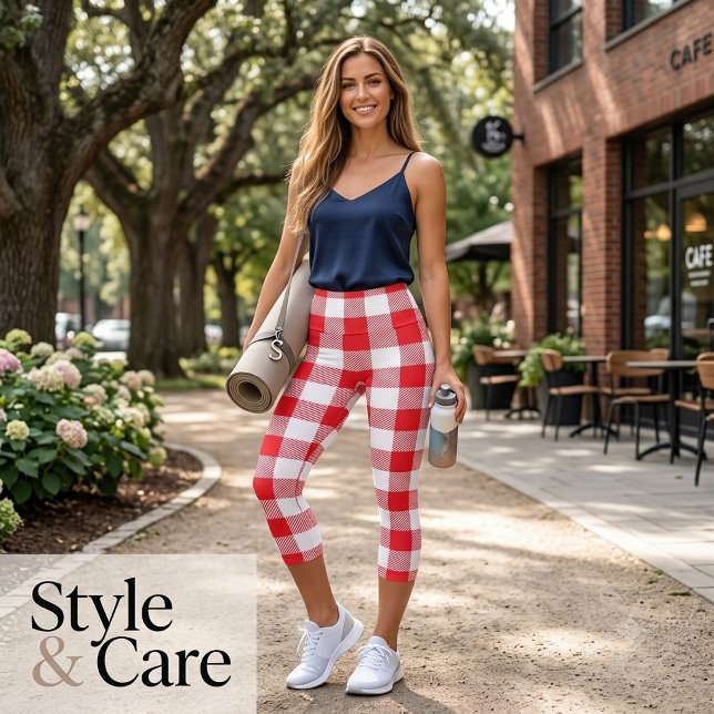Red and White Chequered Capri Leggings (Red and White Checkered Capri Leggings)
