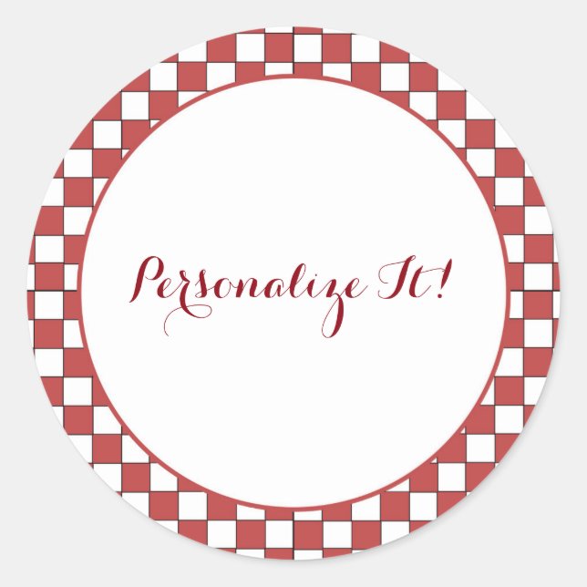 Red and White Chequered Gingham Classic Round Sticker (Front)