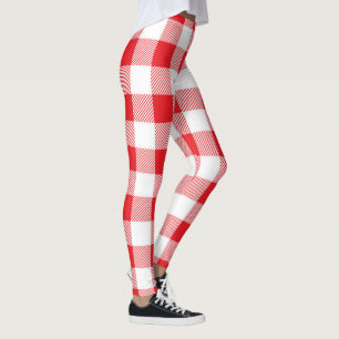 Red and White Chequered Leggings for Women
