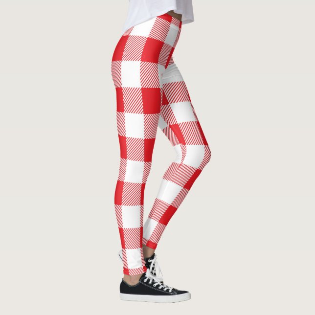 Red and White Chequered Leggings for Women (Right)