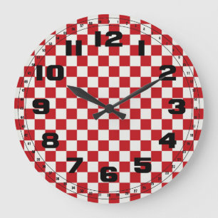 Red and White Chequered Pattern Country BBQ Large Clock