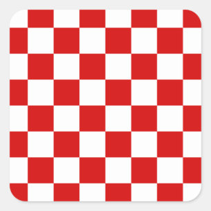 Red and White Chequered Pattern Square Sticker