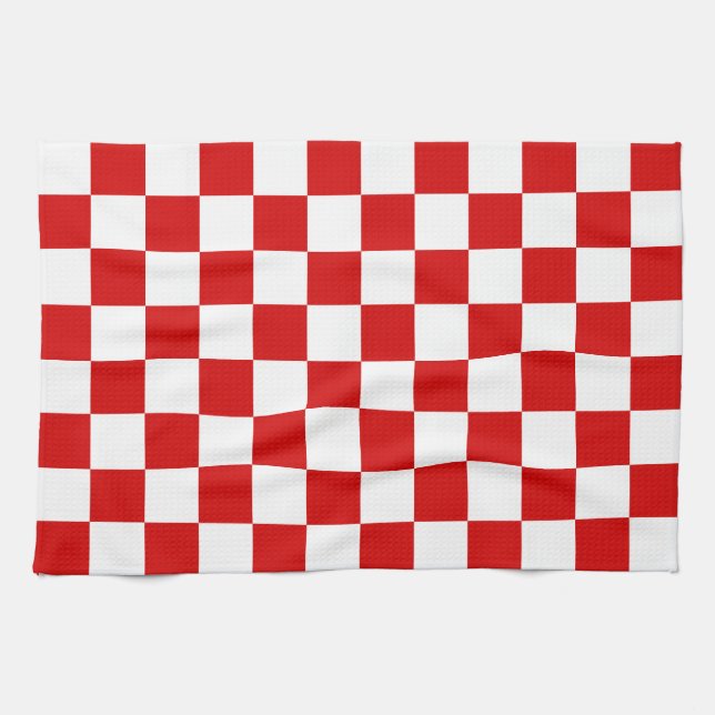 Red and White Chequered Pattern Tea Towel (Horizontal)