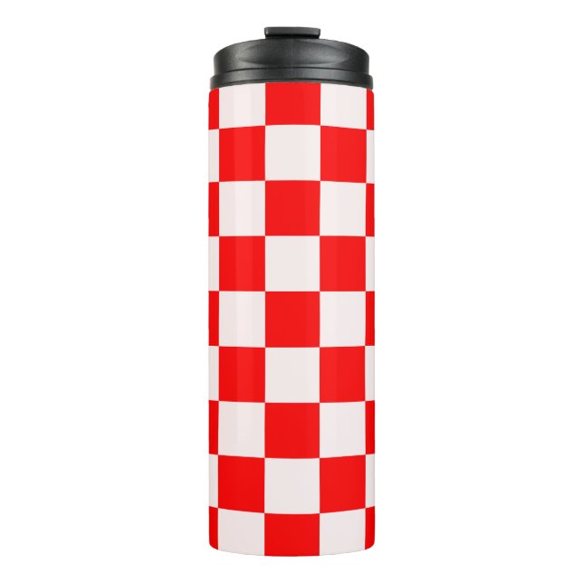 Red and White Chequered Pattern  Thermal Tumbler (Front)