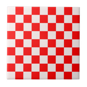Red and White Chequered Pattern  Tile