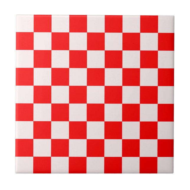 Red and White Chequered Pattern  Tile (Front)