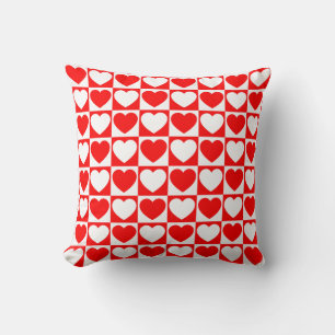 Red and White Chequered Pattern With Hearts Cushion