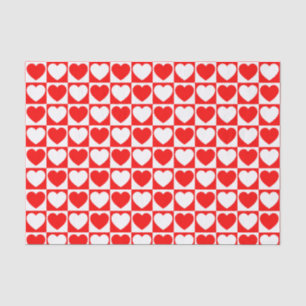Red and White Chequered Pattern With Hearts Tissue Paper