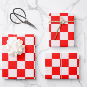 Red and White Chequered Pattern  Wrapping Paper Sheet