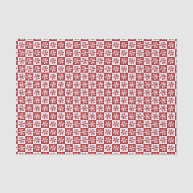 Red and White Chequered Snowflakes Tissue Paper (Front)