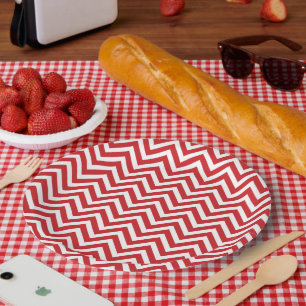 Red and White Chevron Paper Plate