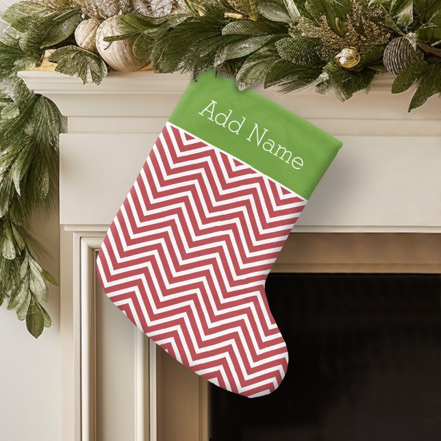 Red and White Chevrons Personalised Name Large Christmas Stocking (Personalized Christmas Stocking)