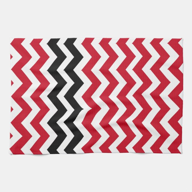 Red and White Chevrons With Black Tea Towel (Horizontal)