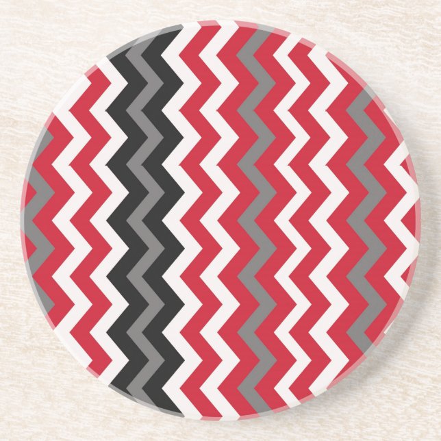 Red and White Chevrons With Grey Coaster (Front)