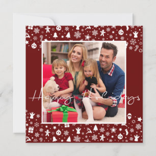Red and White Christmas Border Photo Holiday Card