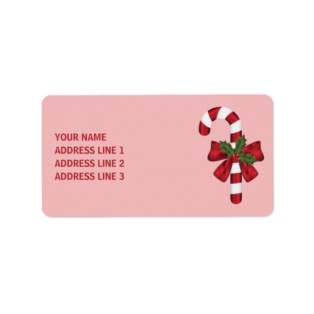 Red And White Christmas Candy Cane And Custom Text Label (Front)