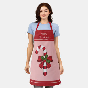 Red And White Christmas Candy Cane Merry Christmas Apron