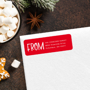 Red and white Christmas card return address