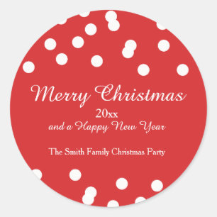 Red and White Christmas Confetti Greetings Classic Round Sticker