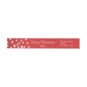 Red and White Christmas Confetti Greetings Wrap Around Label